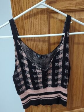 SHEIN Black and Pink Check Knit Tank